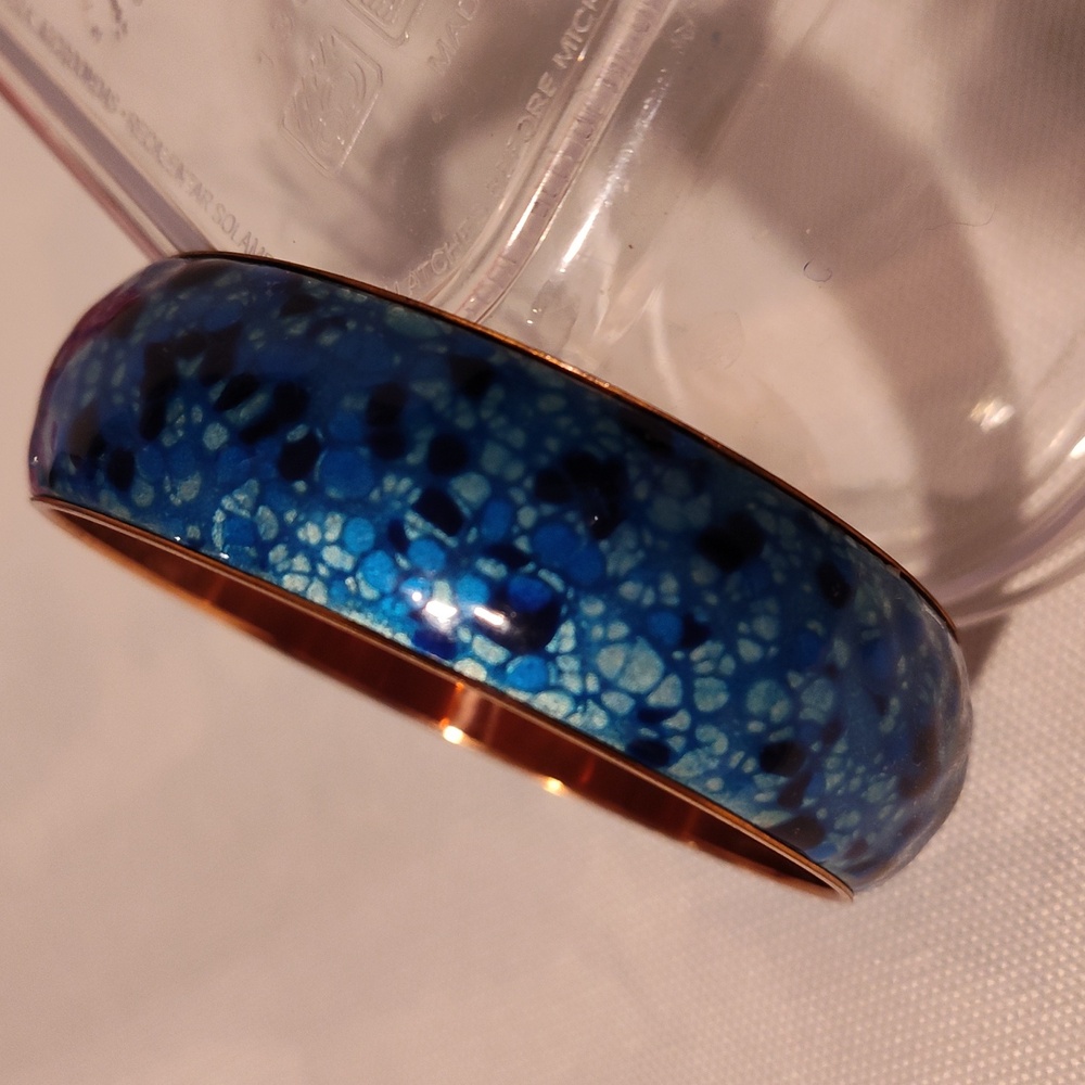 Speckled Blue Enamel on Copper Vtg Matisse Renoir 3/4" Wide Bangle Brace…